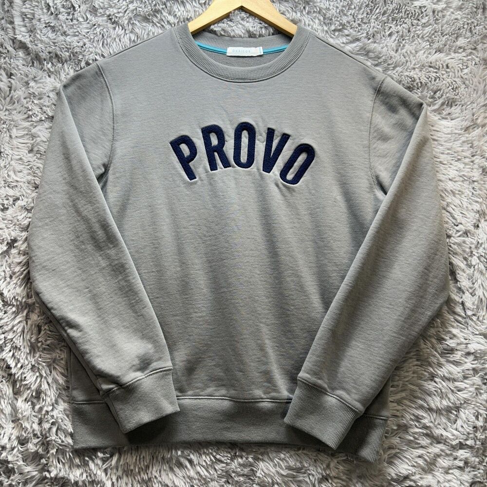 Okaicos‎ Provo Embroidered Crewneck Mens Medium Sweatshirt Gray Chenille